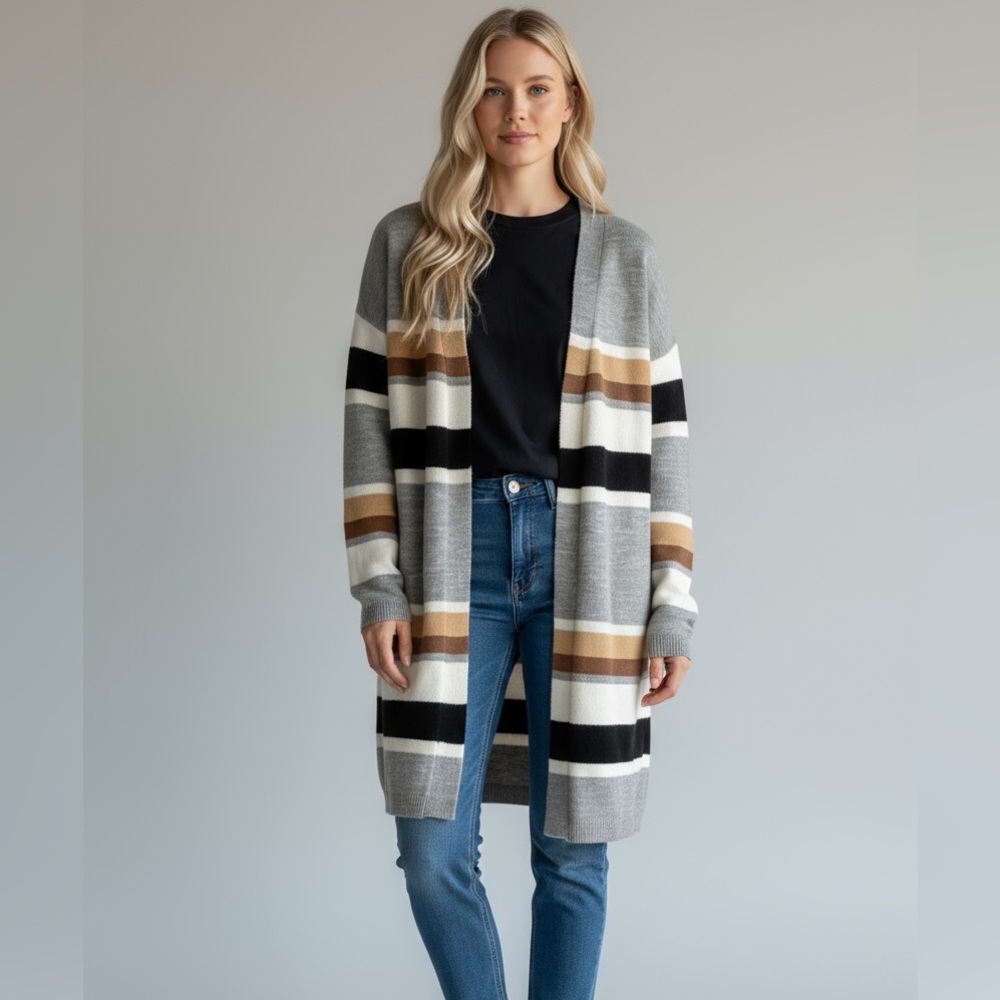 🔸Striped & Soft Women's Cardigan Sweater